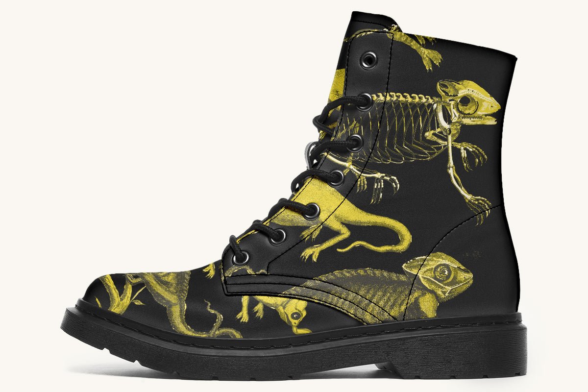 Reptilian in Bloom Black Yellow Boots - Jaded Lament