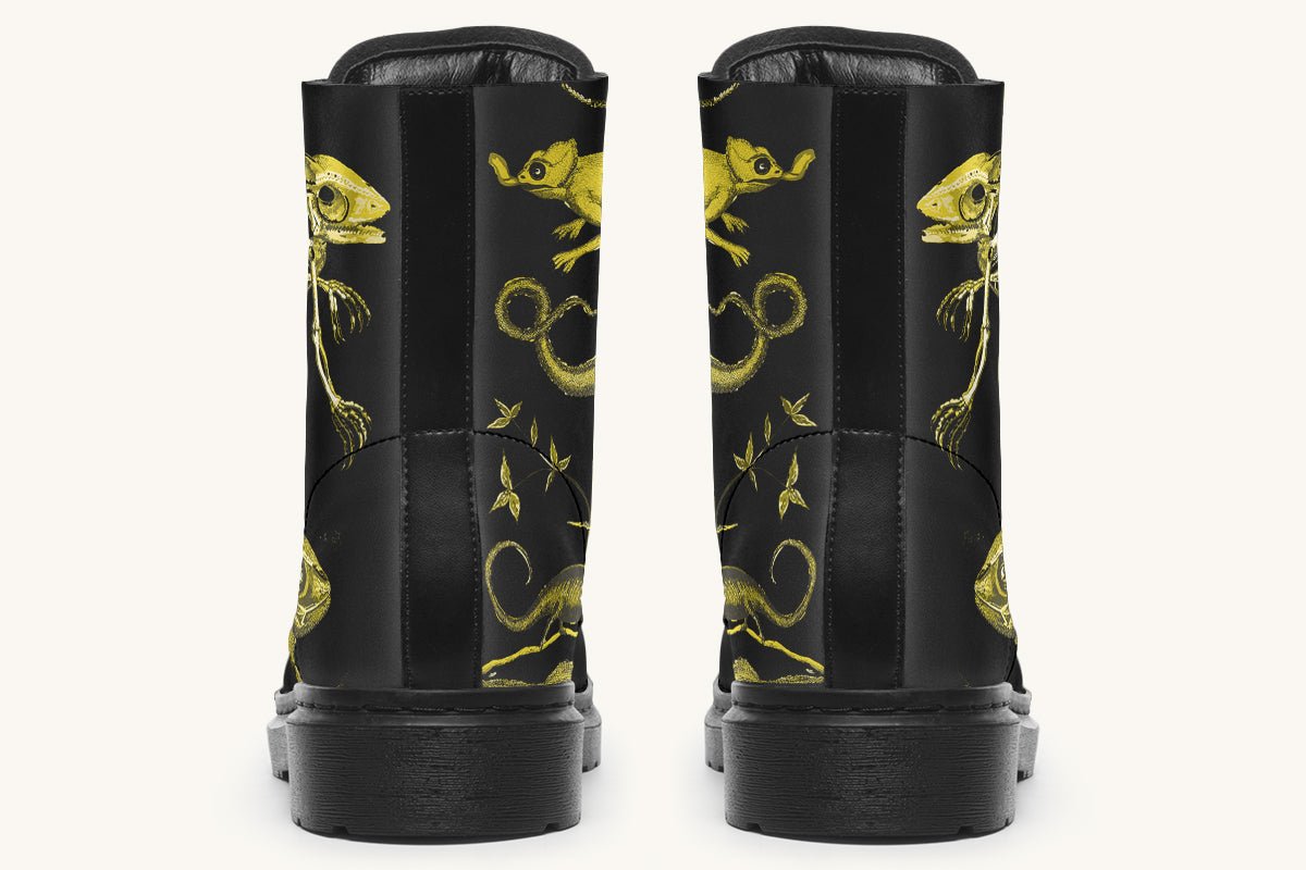 Reptilian in Bloom Black Yellow Boots - Jaded Lament