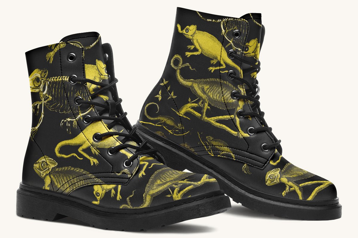Reptilian in Bloom Black Yellow Boots - Jaded Lament