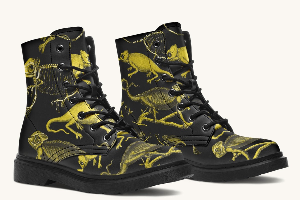 Reptilian in Bloom Black Yellow Boots - Jaded Lament