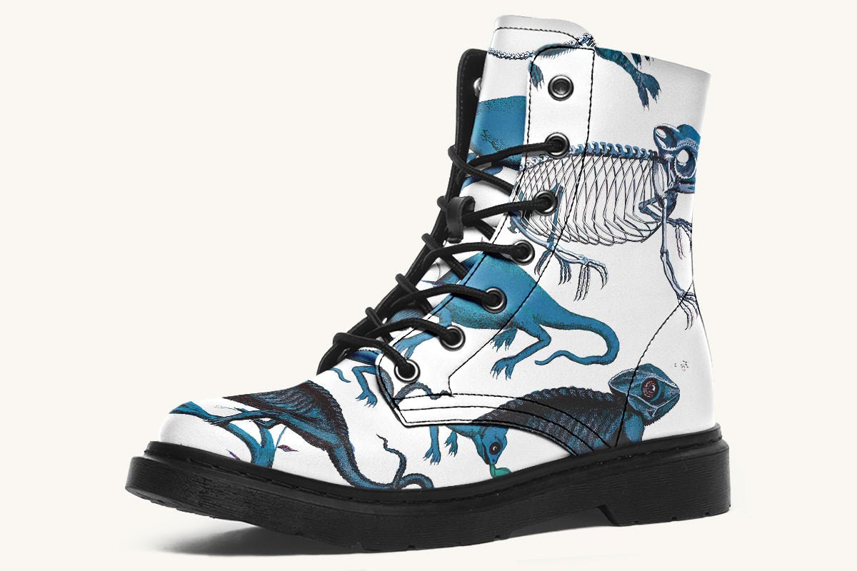 Reptilian in Bloom White Blue Boots - Jaded Lament