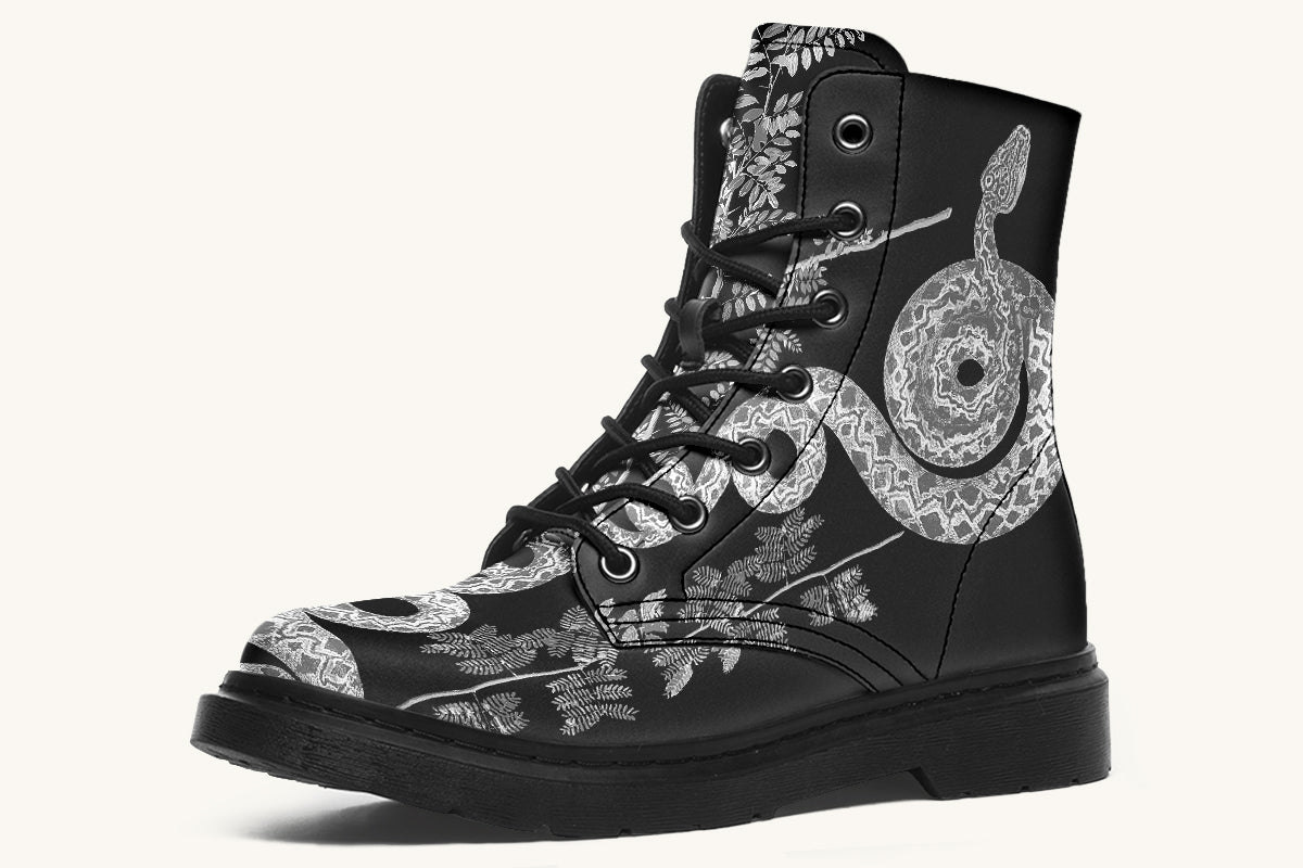 Serpent in Bloom Black And White Boots - Jaded Lament