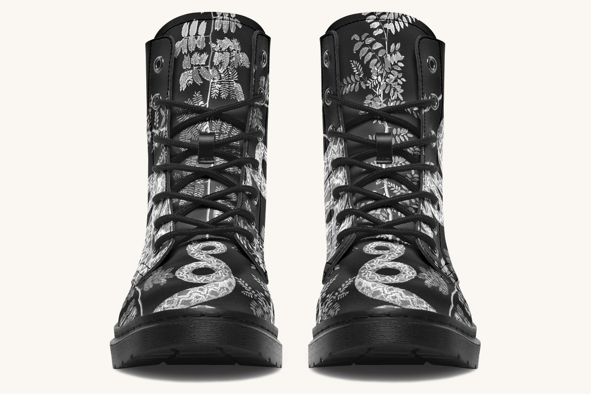Serpent in Bloom Black And White Boots - Jaded Lament