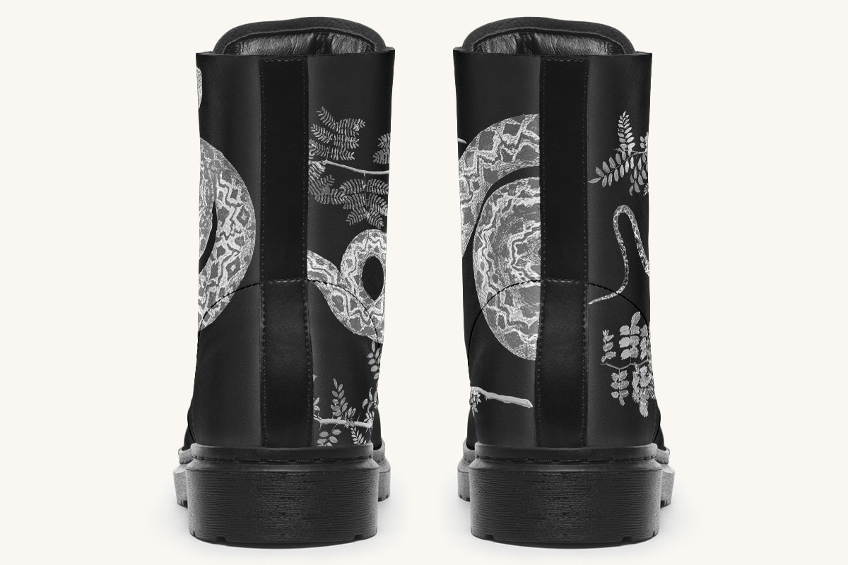 Serpent in Bloom Black And White Boots - Jaded Lament