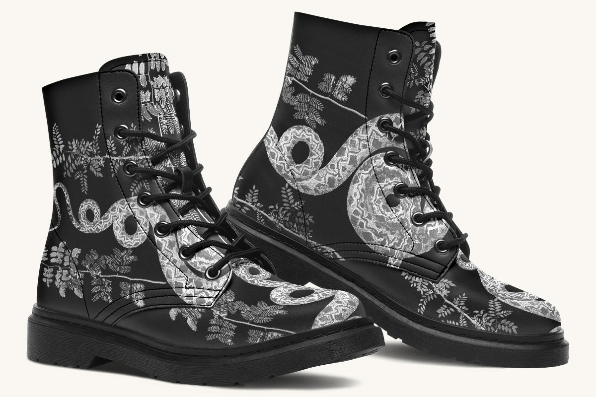 Serpent in Bloom Black And White Boots - Jaded Lament