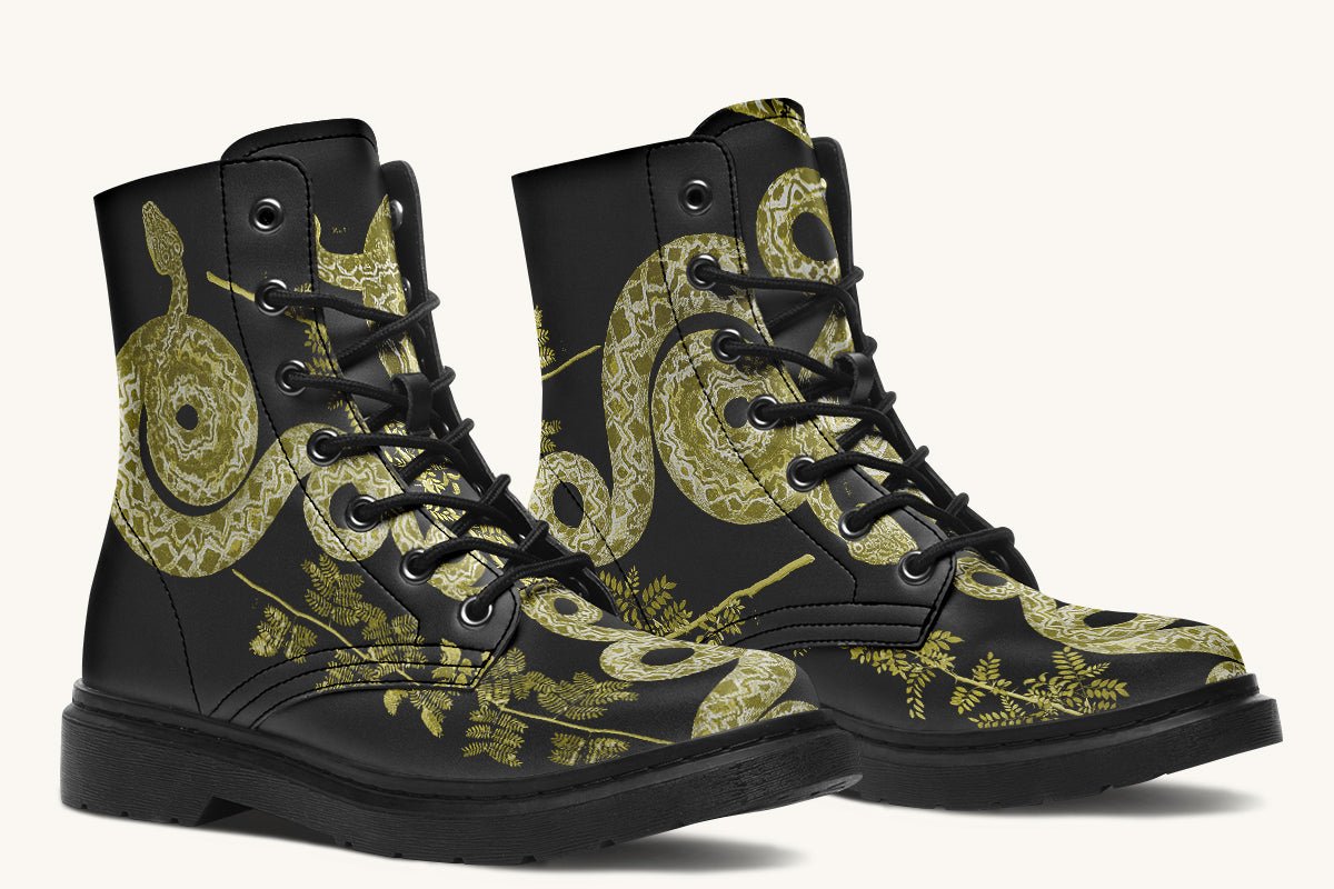 Serpent in Bloom Black Yellow Green Boots - Jaded Lament