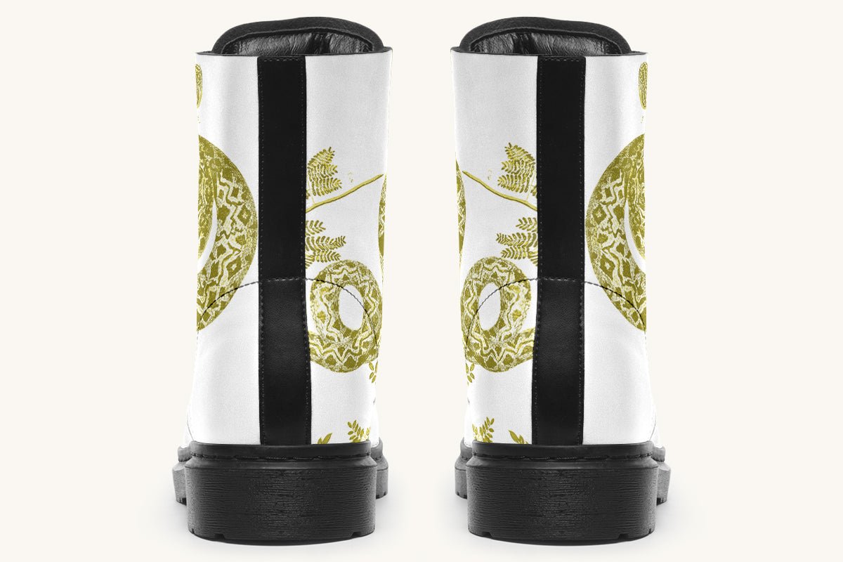 Serpent in Bloom White Yellow Green Boots - Jaded Lament