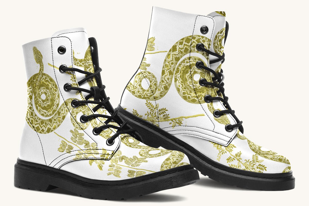 Serpent in Bloom White Yellow Green Boots - Jaded Lament