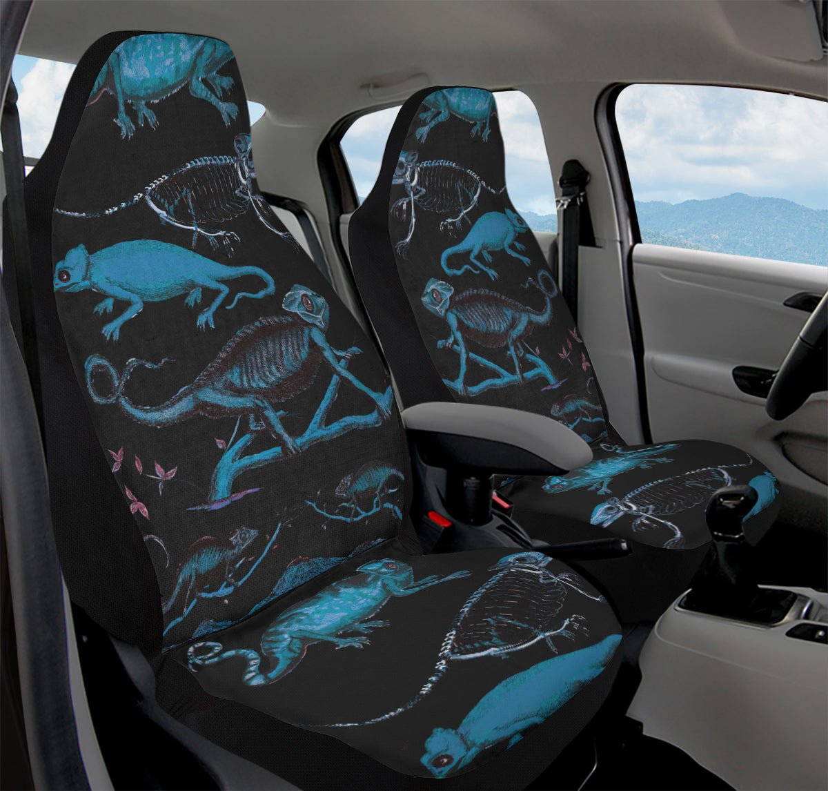 Reptilian in Bloom Black Blue Car Seat Cover - Jaded Lament