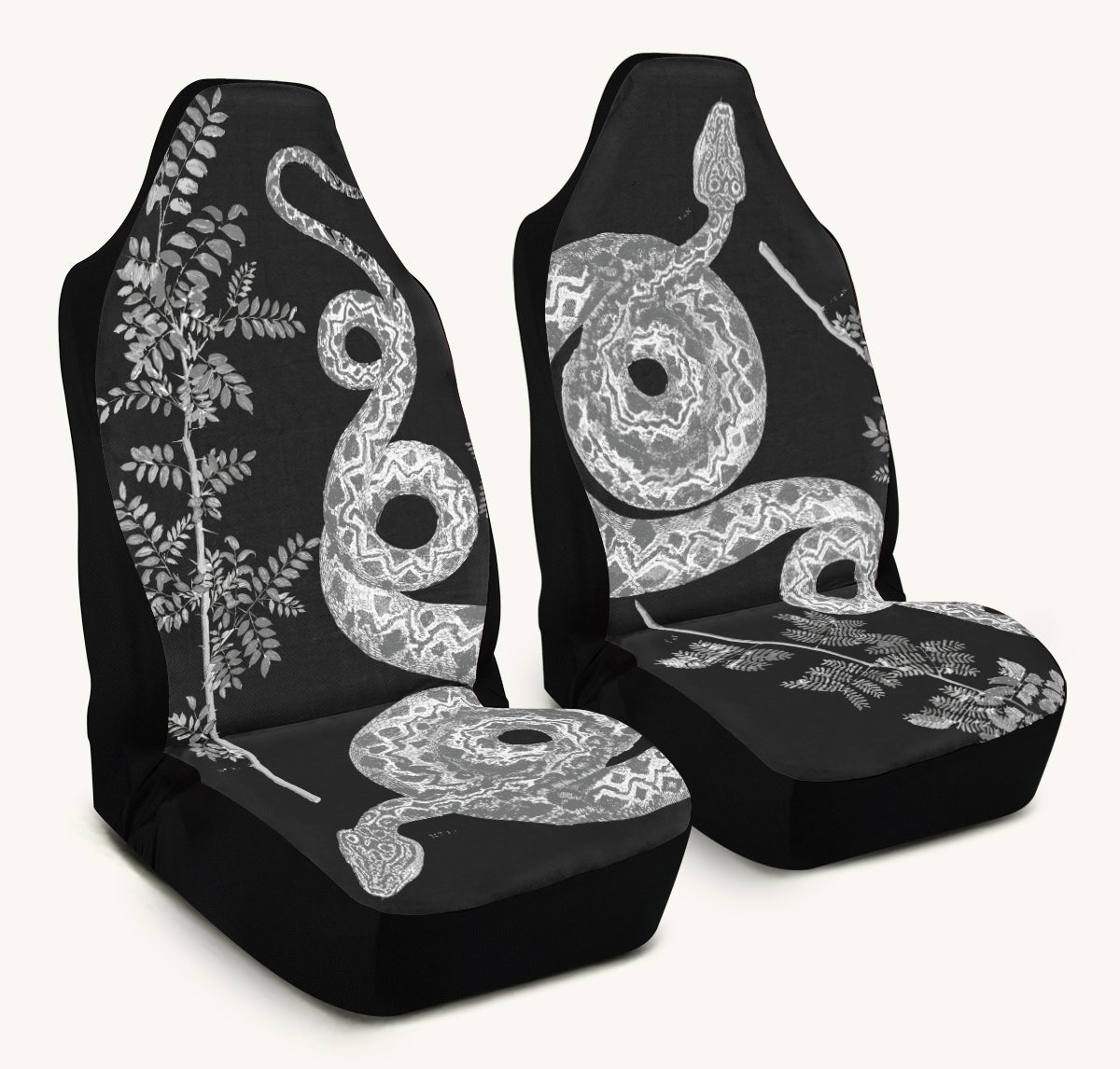 Serpent in Bloom Black And White Car Seat Cover - Jaded Lament