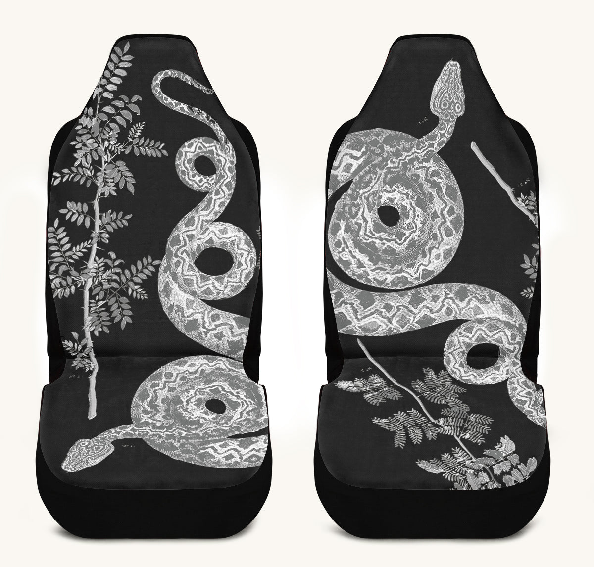 Serpent in Bloom Black And White Car Seat Cover - Jaded Lament