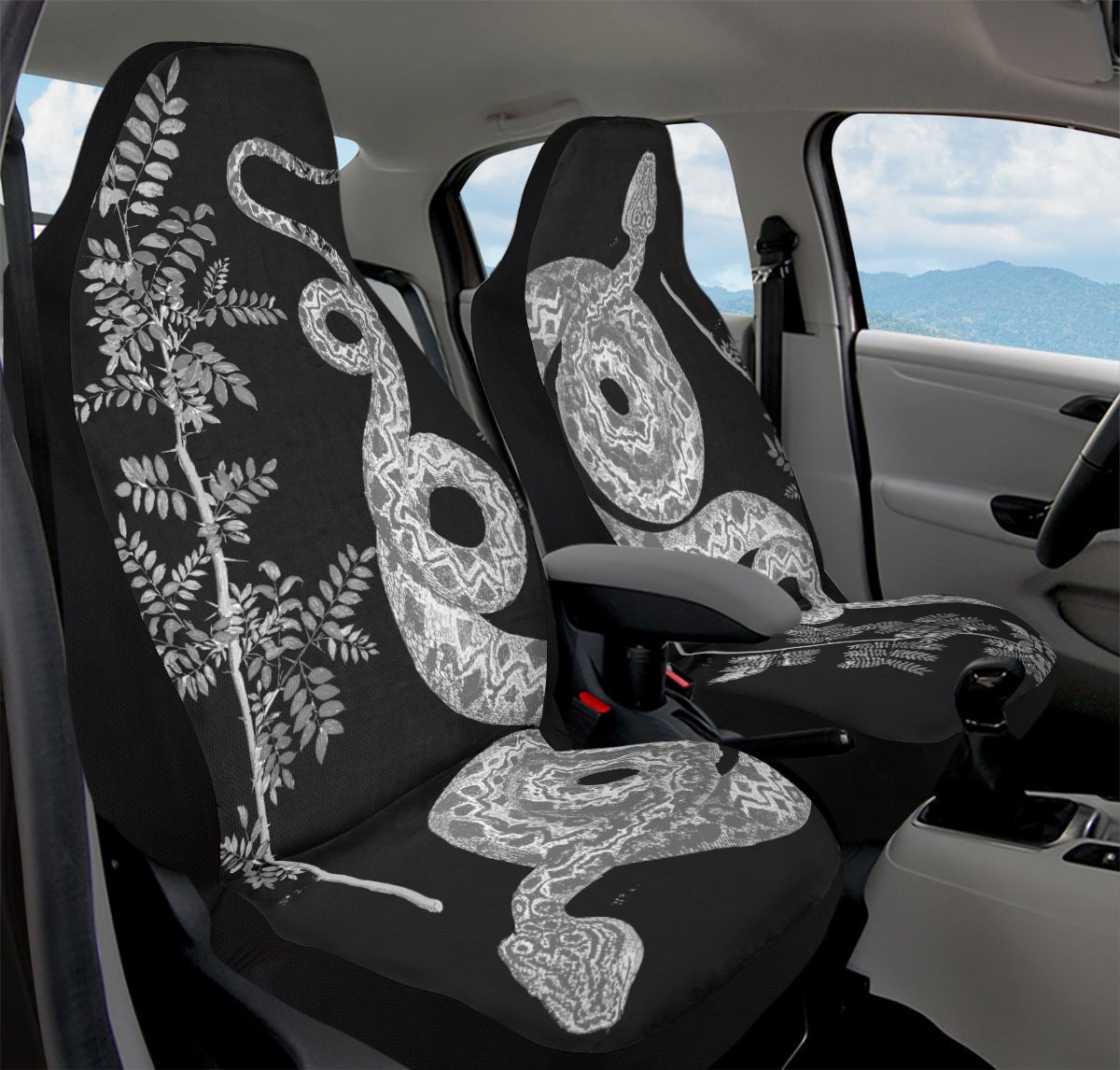 Serpent in Bloom Black And White Car Seat Cover - Jaded Lament