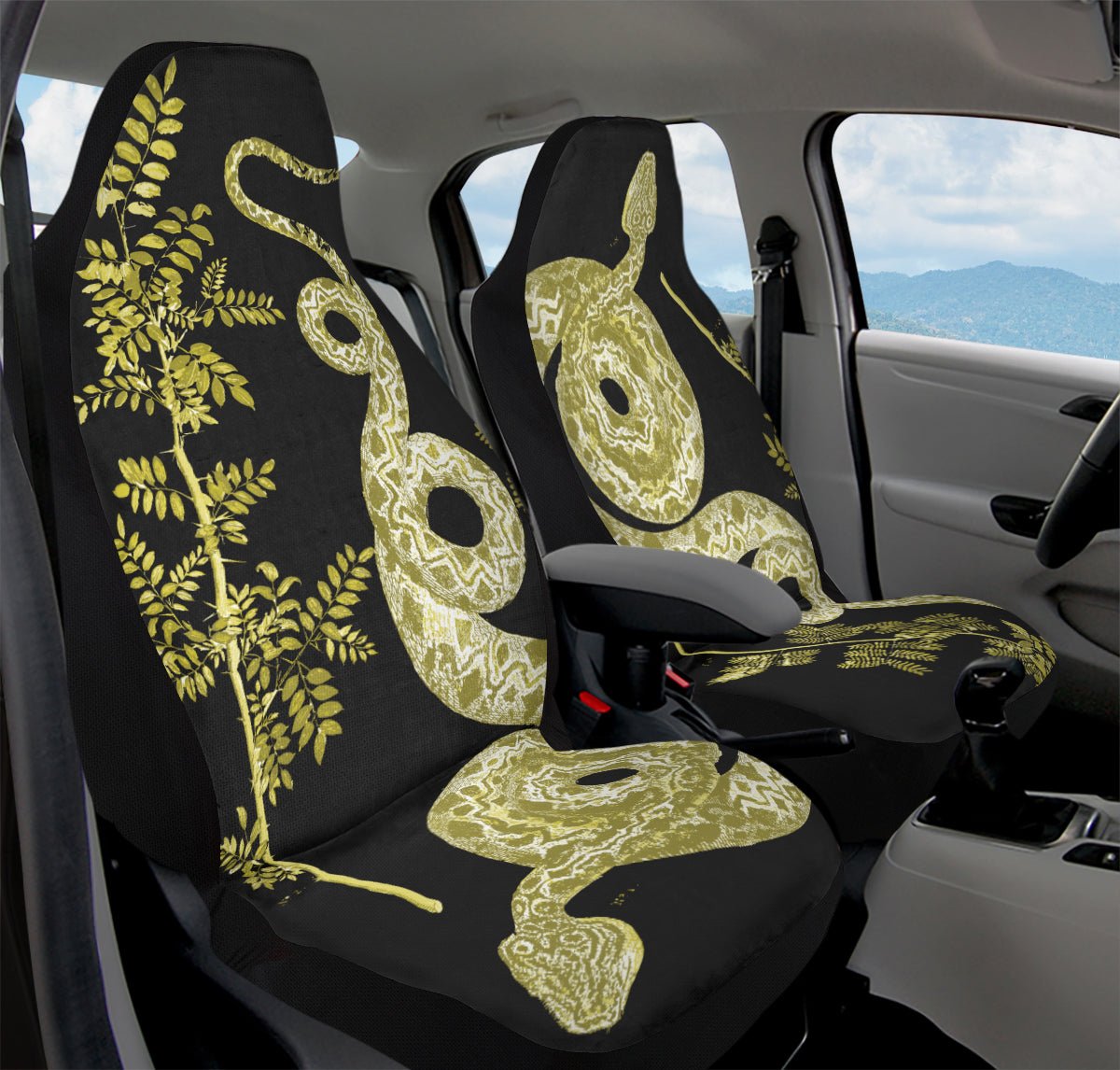 Serpent in Bloom Black And Yellow Car Seat Cover - Jaded Lament