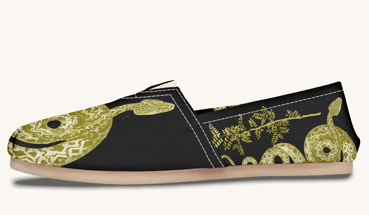 Serpent in Bloom Gold on Black Casual Shoes - Jaded Lament
