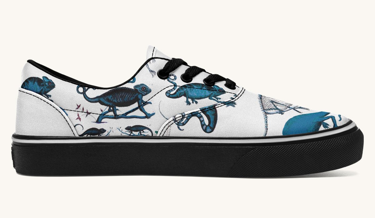 Reptilian In Bloom Blue White Classic Shoes - Jaded Lament