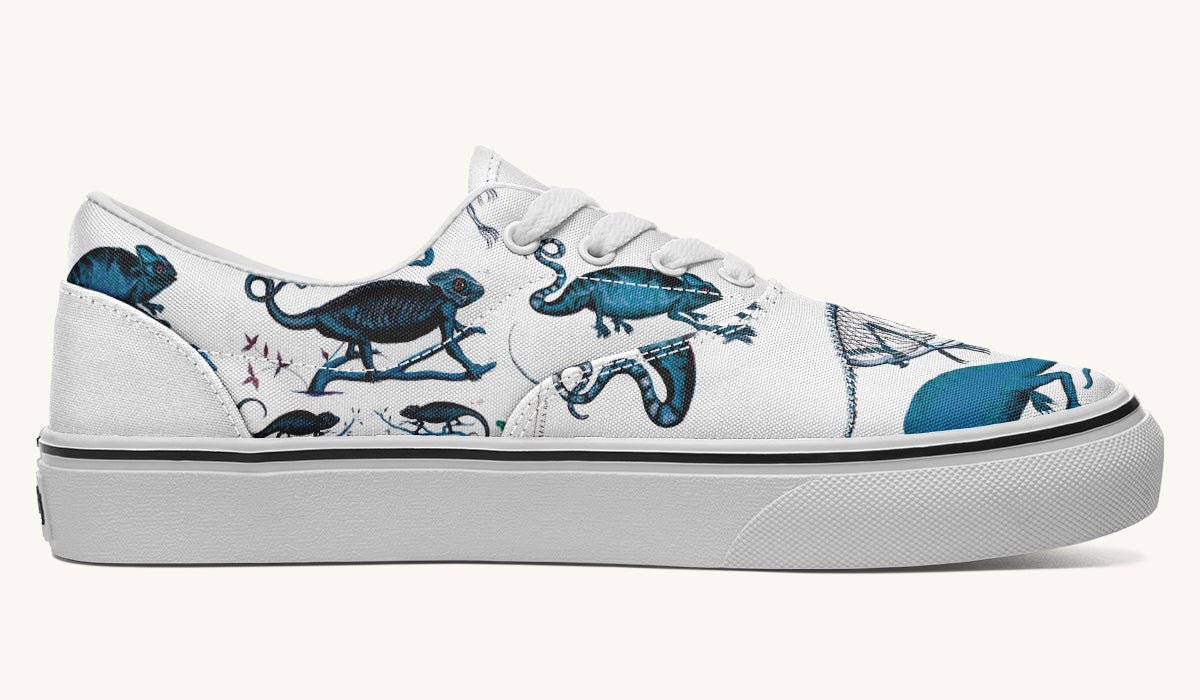 Reptilian In Bloom Blue White Classic Shoes - Jaded Lament
