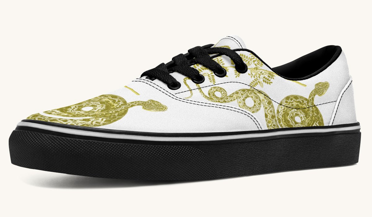 Serpent in Bloom Gold White Classic Shoes - Jaded Lament