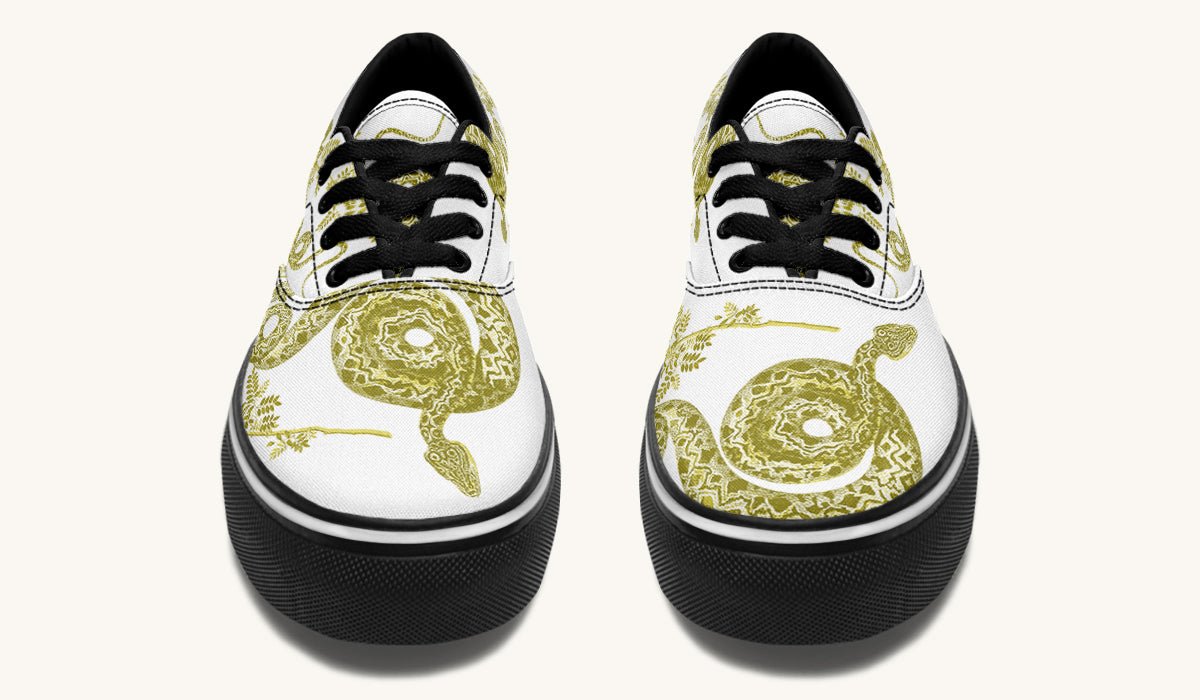 Serpent in Bloom Gold White Classic Shoes - Jaded Lament