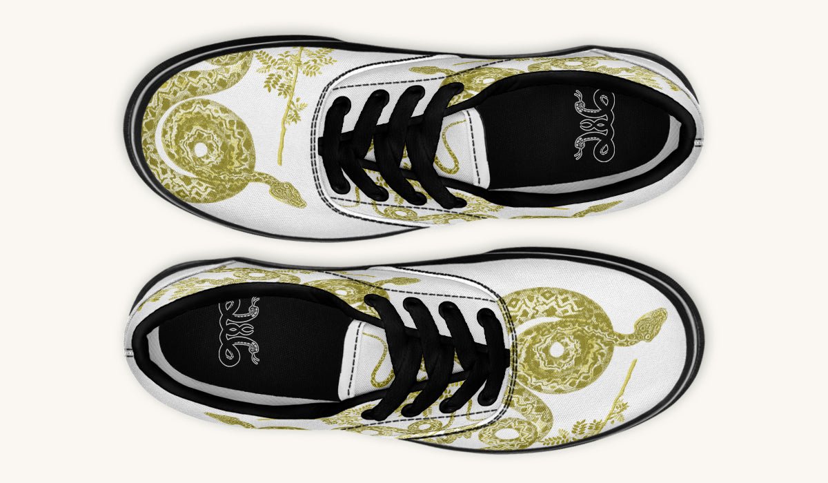 Serpent in Bloom Gold White Classic Shoes - Jaded Lament
