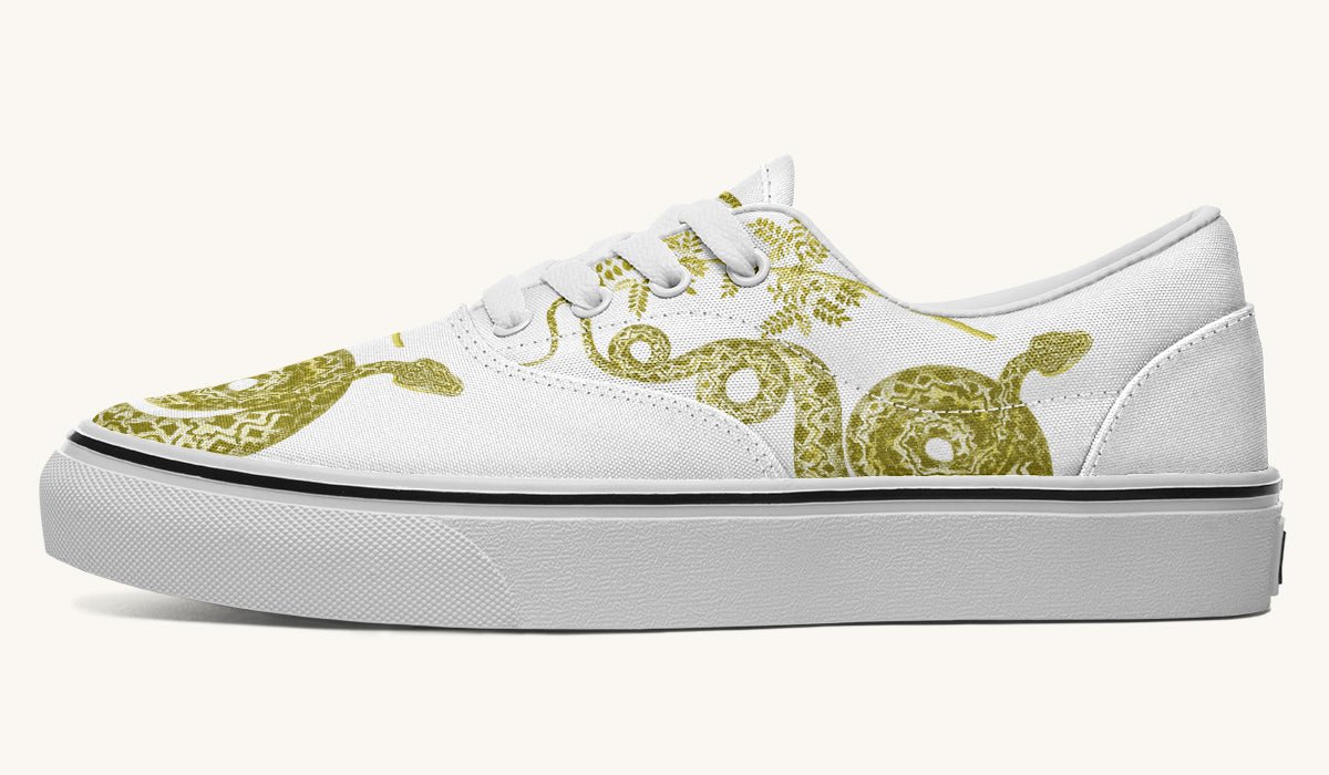 Serpent in Bloom Gold White Classic Shoes - Jaded Lament
