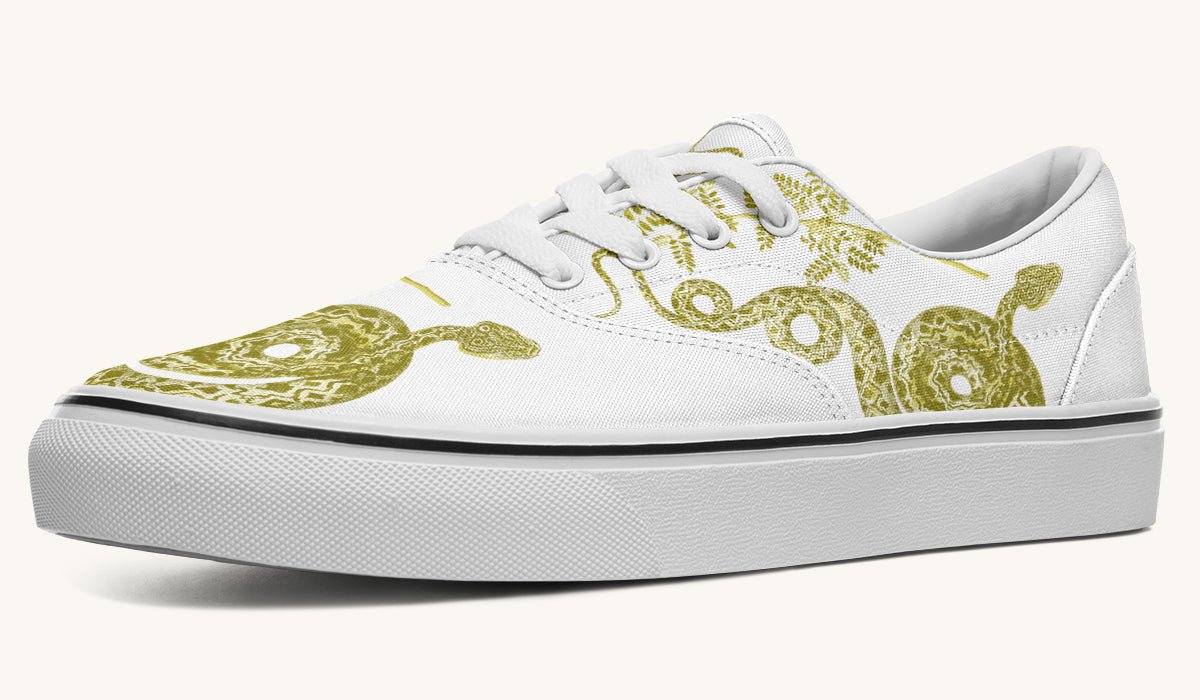 Serpent in Bloom Gold White Classic Shoes - Jaded Lament