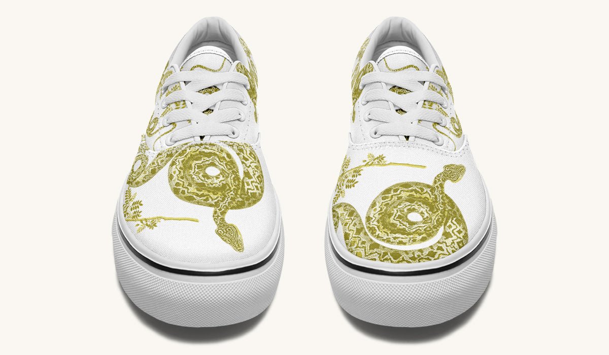 Serpent in Bloom Gold White Classic Shoes - Jaded Lament