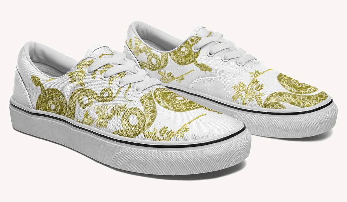 Serpent in Bloom Gold White Classic Shoes - Jaded Lament