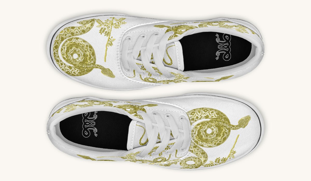 Serpent in Bloom Gold White Classic Shoes - Jaded Lament