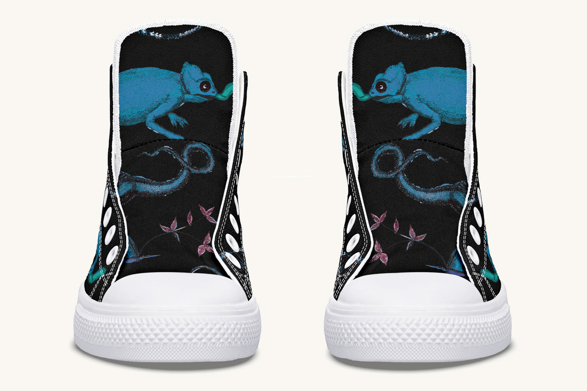 Reptilian in Bloom Black and Blue Hightops - Jaded Lament