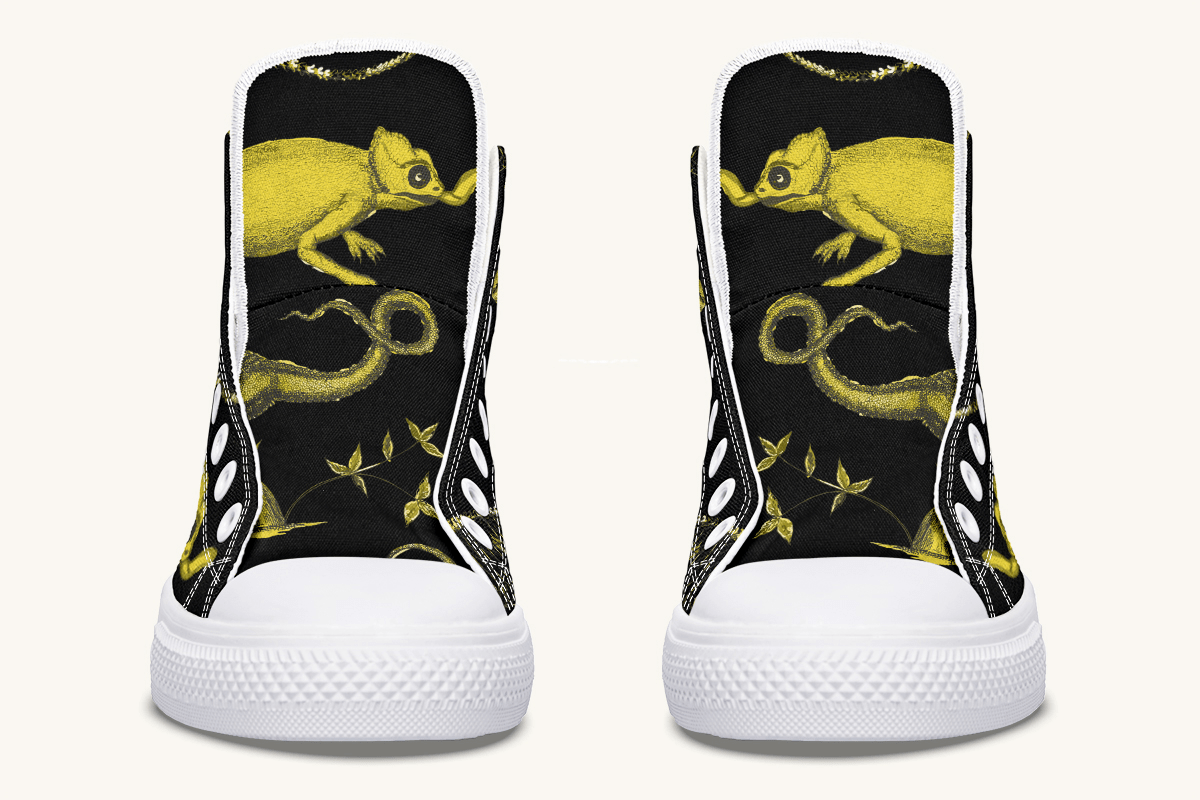 Reptilian in Bloom Black and Gold Hightops - Jaded Lament