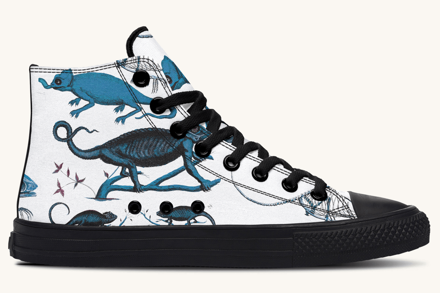 Reptilian in Bloom Blue on White Hightops - Jaded Lament