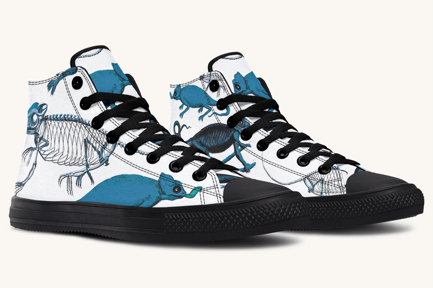 Reptilian in Bloom Blue on White Hightops - Jaded Lament