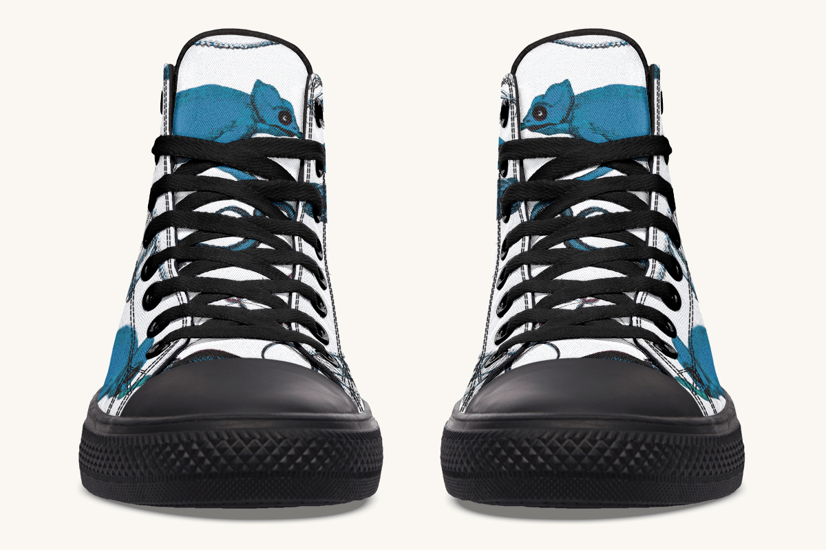 Reptilian in Bloom Blue on White Hightops - Jaded Lament