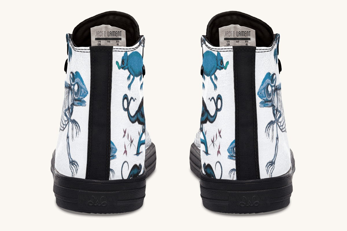 Reptilian in Bloom Blue on White Hightops - Jaded Lament