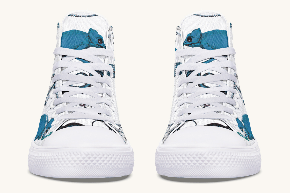 Reptilian in Bloom Blue on White Hightops - Jaded Lament