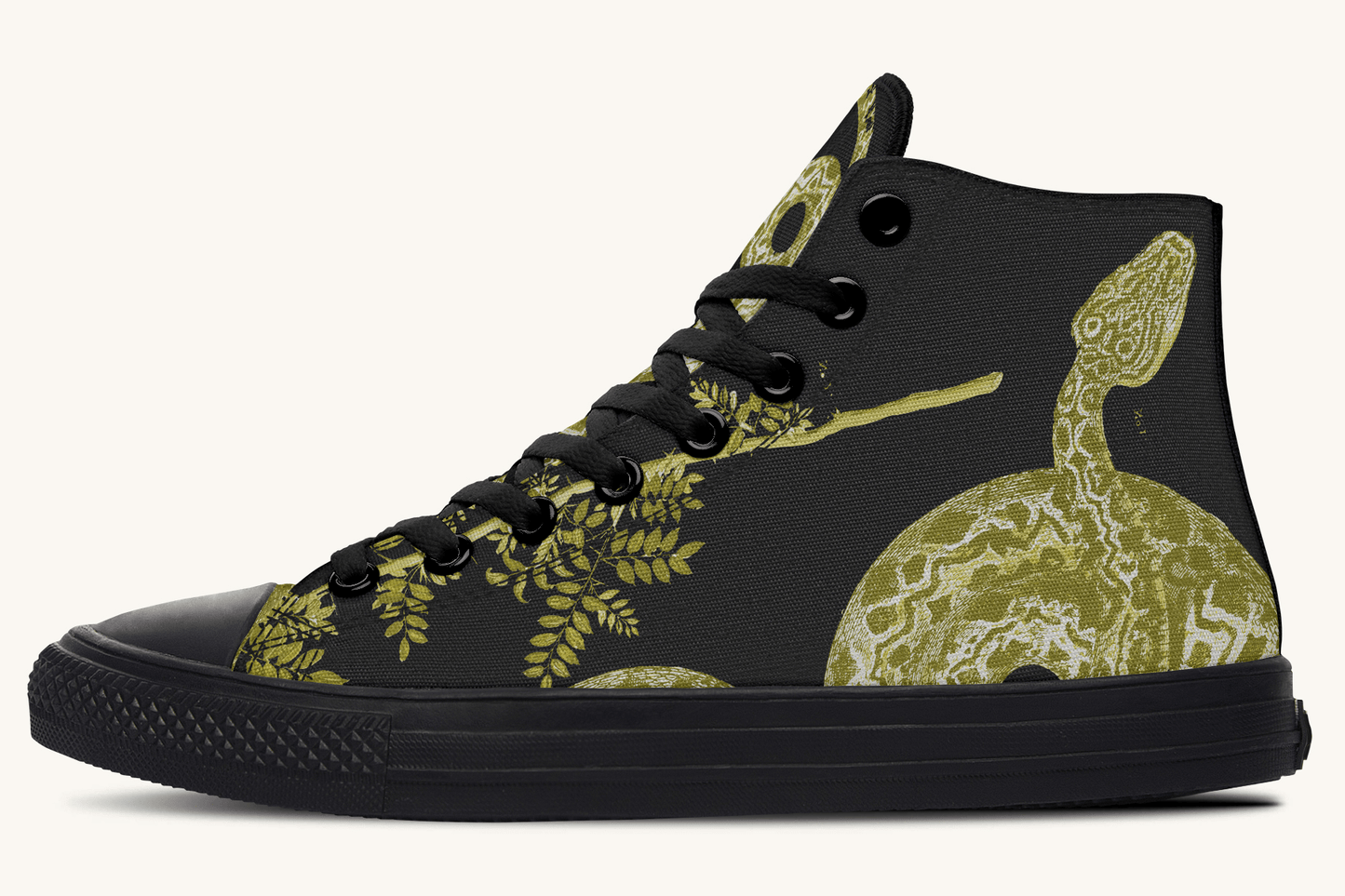 Serpent in Bloom Gold on Black Hightops - Jaded Lament