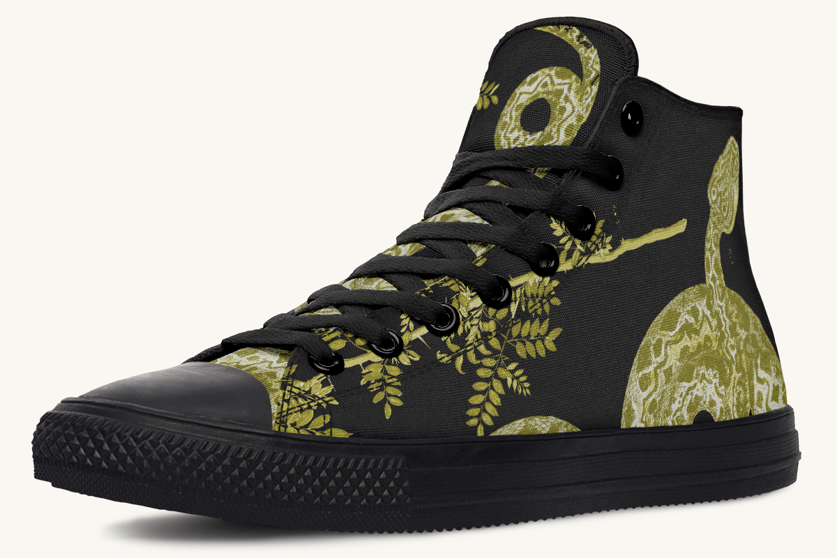 Serpent in Bloom Gold on Black Hightops - Jaded Lament