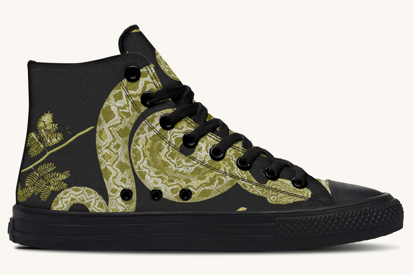 Serpent in Bloom Gold on Black Hightops - Jaded Lament