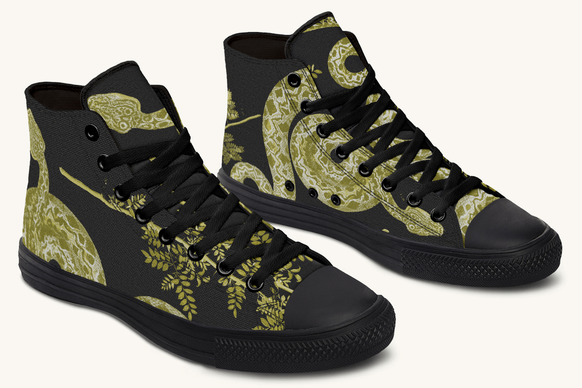 Serpent in Bloom Gold on Black Hightops - Jaded Lament