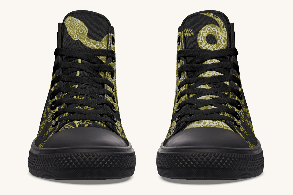 Serpent in Bloom Gold on Black Hightops - Jaded Lament