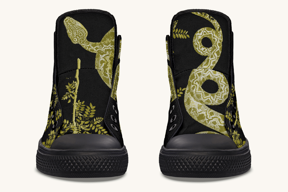 Serpent in Bloom Gold on Black Hightops - Jaded Lament