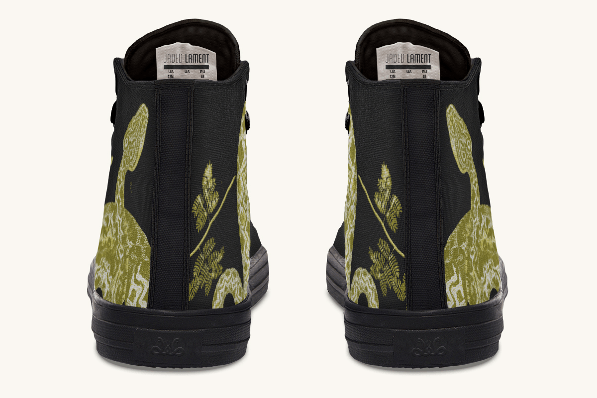 Serpent in Bloom Gold on Black Hightops - Jaded Lament