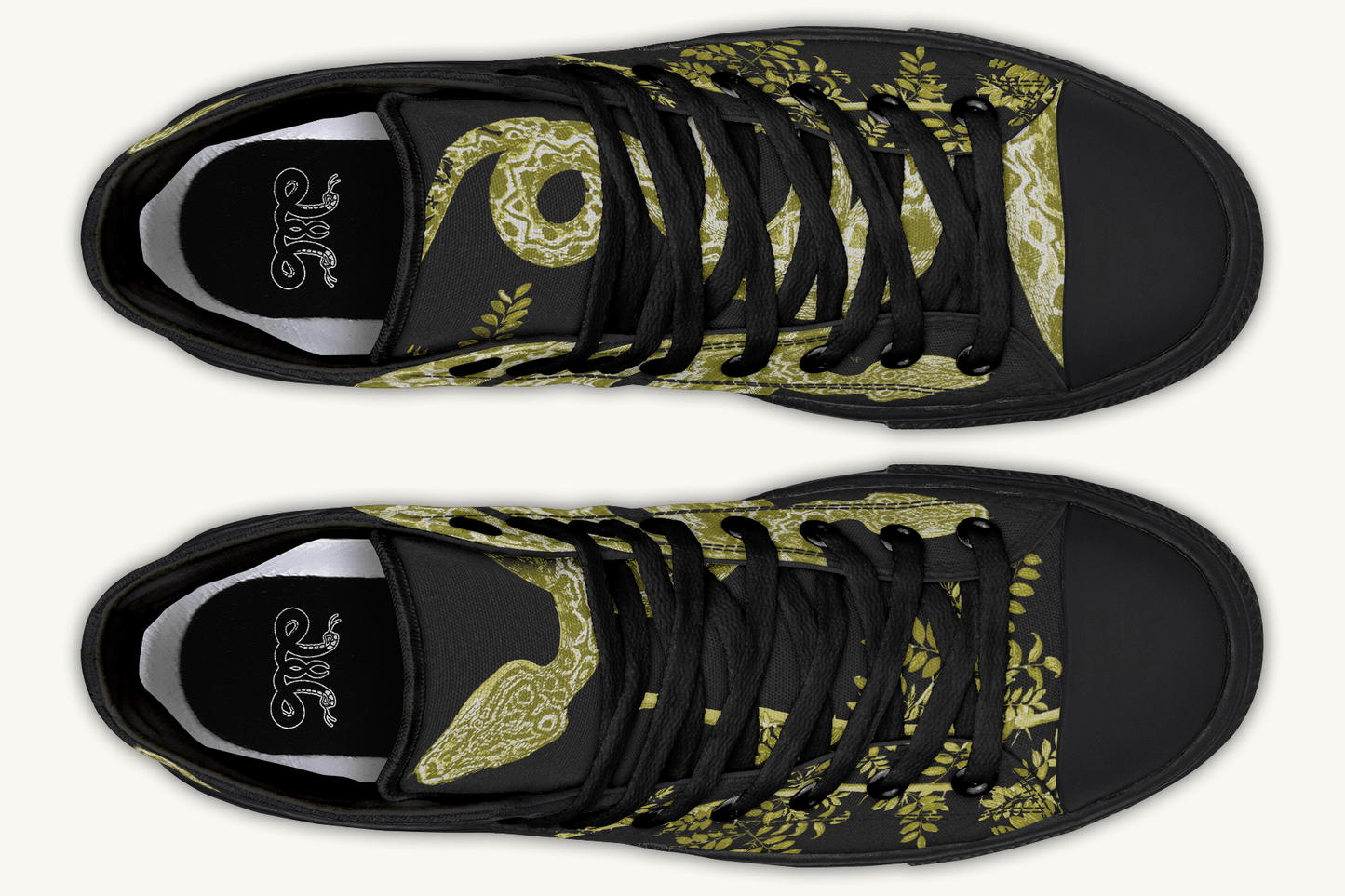 Serpent in Bloom Gold on Black Hightops - Jaded Lament