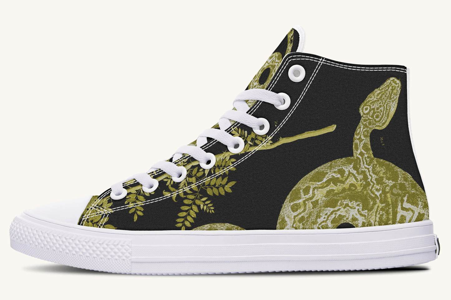 Serpent in Bloom Gold on Black Hightops - Jaded Lament