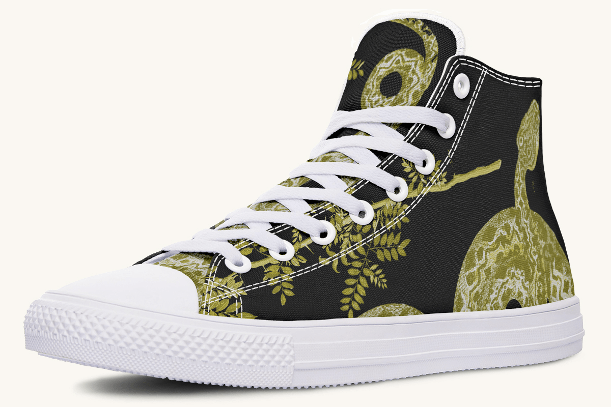 Serpent in Bloom Gold on Black Hightops - Jaded Lament