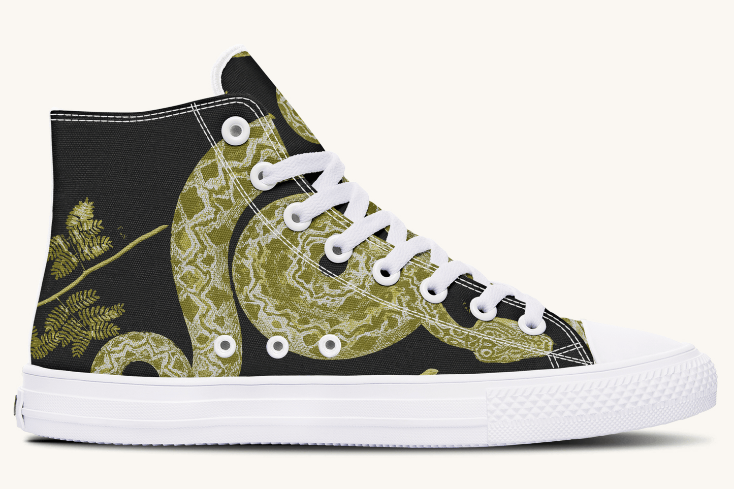 Serpent in Bloom Gold on Black Hightops - Jaded Lament