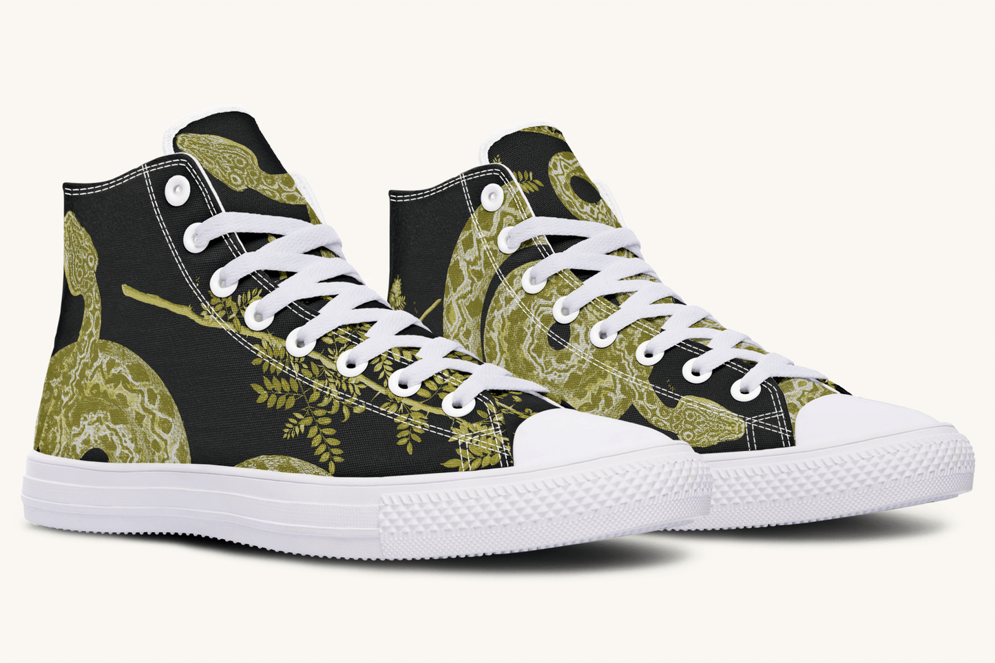 Serpent in Bloom Gold on Black Hightops - Jaded Lament