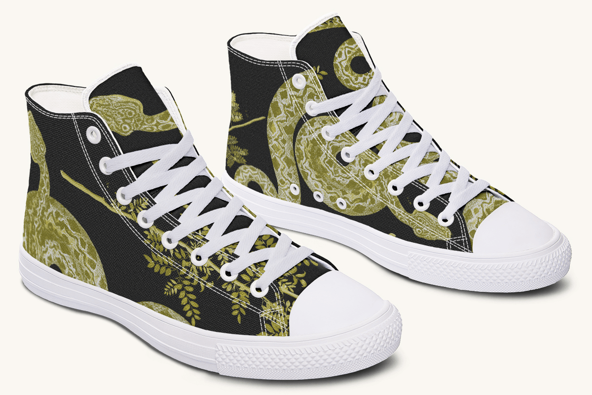 Serpent in Bloom Gold on Black Hightops - Jaded Lament