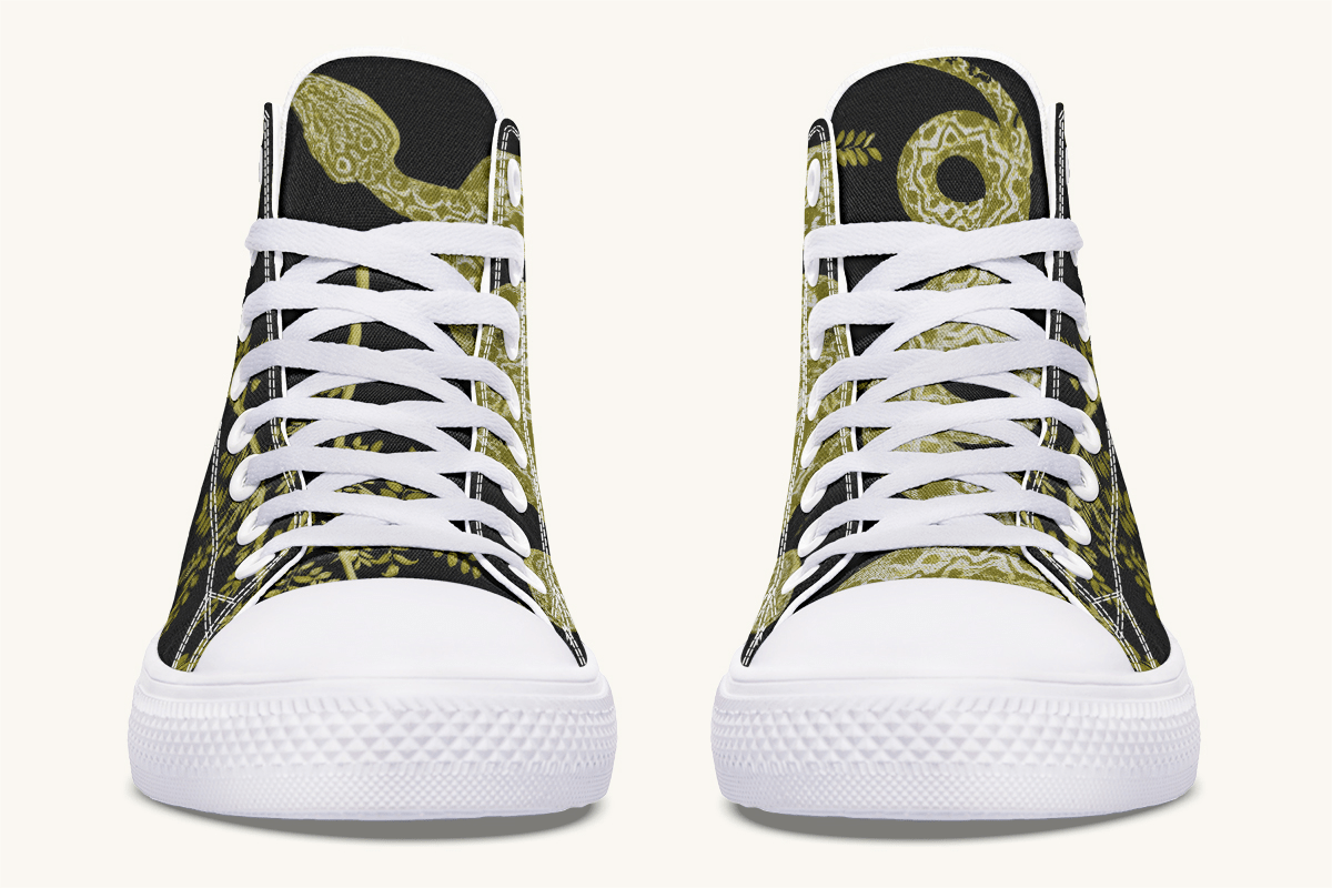 Serpent in Bloom Gold on Black Hightops - Jaded Lament