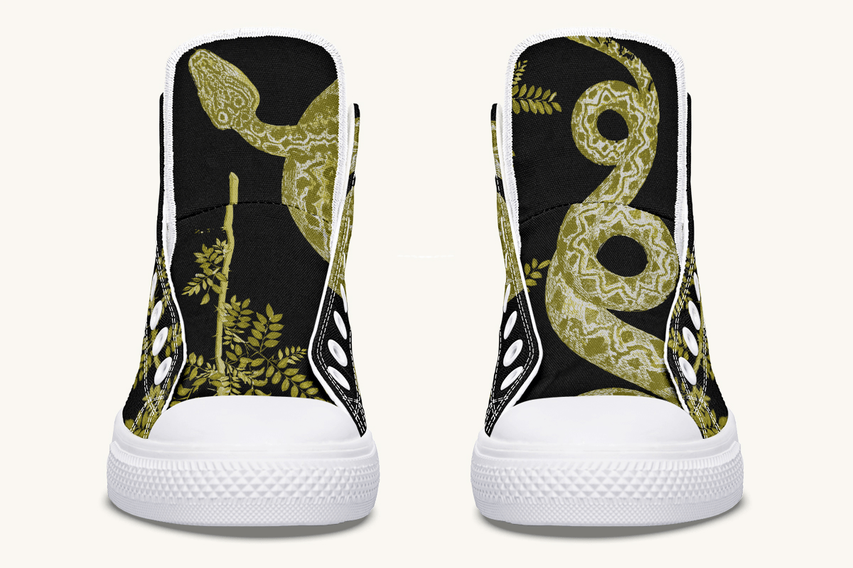 Serpent in Bloom Gold on Black Hightops - Jaded Lament